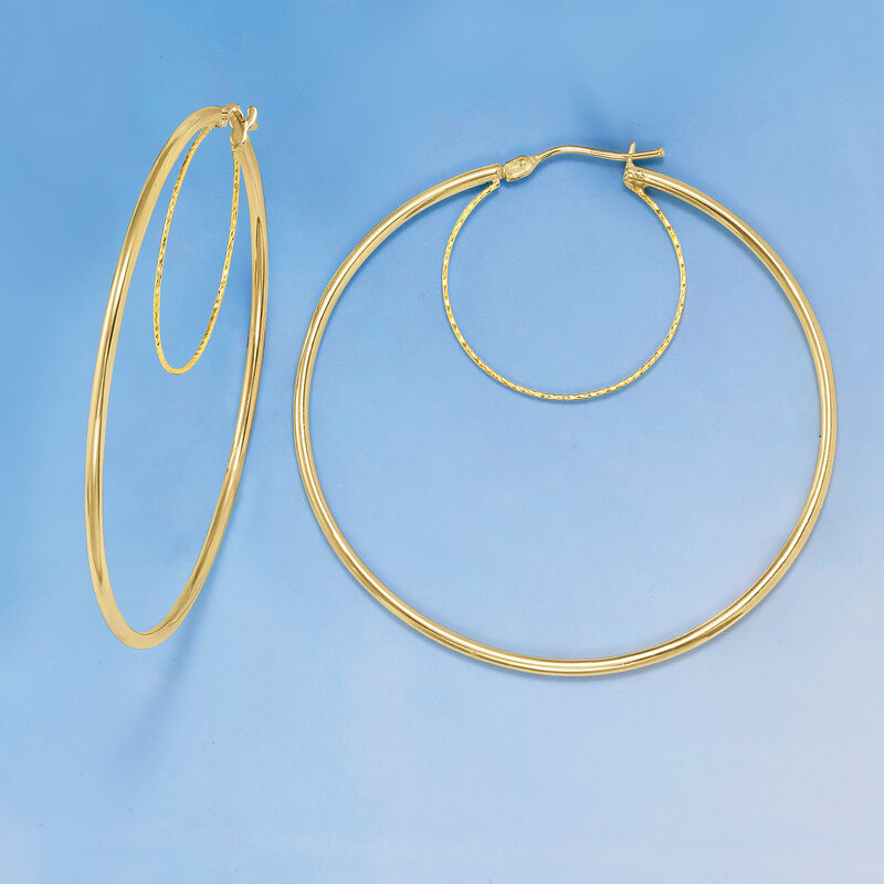 Italian 14kt Yellow Gold Double-Hoop Earrings. 1 3/4" image number 2