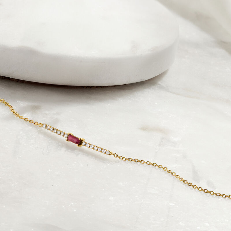 .10 Carat Ruby and .11 ct. t.w. Diamond Bar Bracelet in 14kt Yellow Gold image number 1