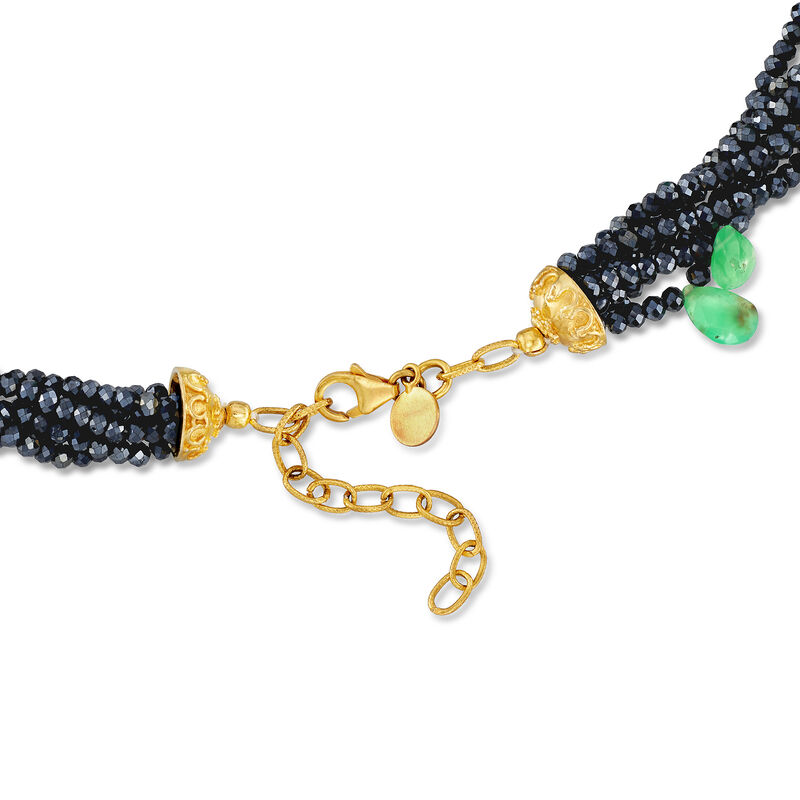 Chrysoprase and Black Spinel Bead Torsade Necklace with 18kt Gold Over Sterling image number 2