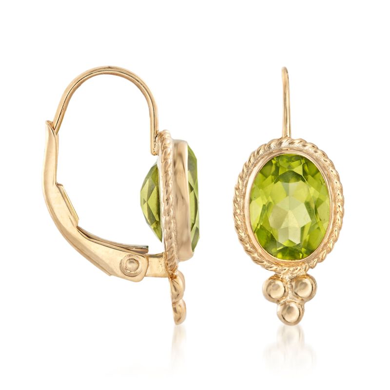 2.70 ct. t.w. Peridot Roped-Edge Earrings in 14kt Yellow Gold image number 2