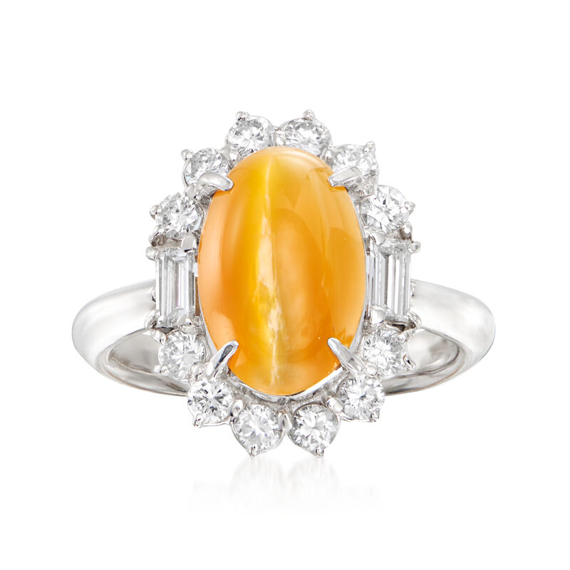 C. 1990 Vintage Orange Chrysoberyl and .79 ct. t.w. Diamond Ring in Platinum image number 0