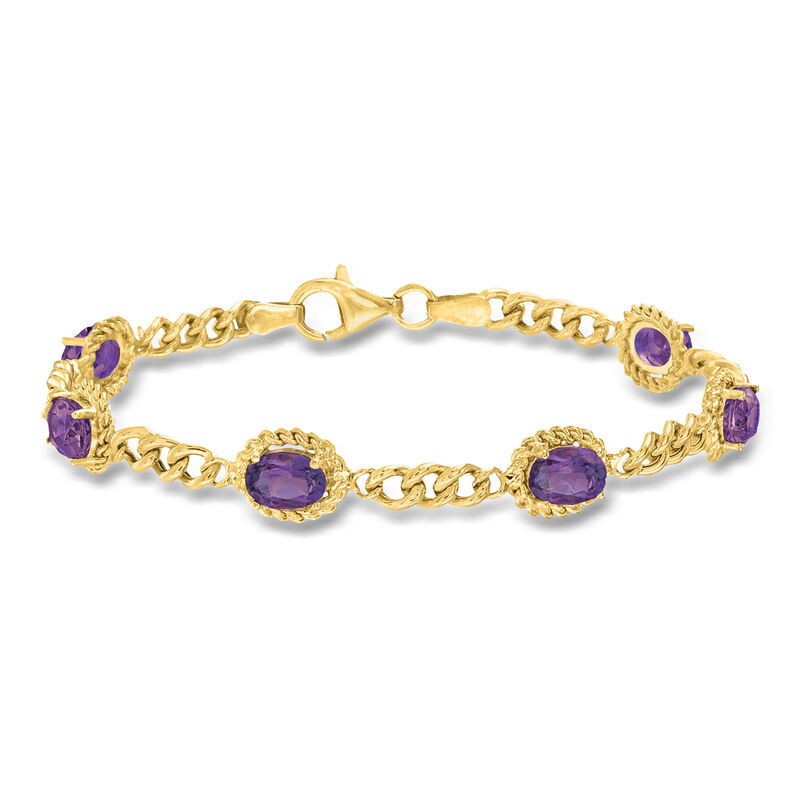 4.40 ct. t.w. Amethyst Link Bracelet in 18kt Gold Over Sterling Silver image number 0