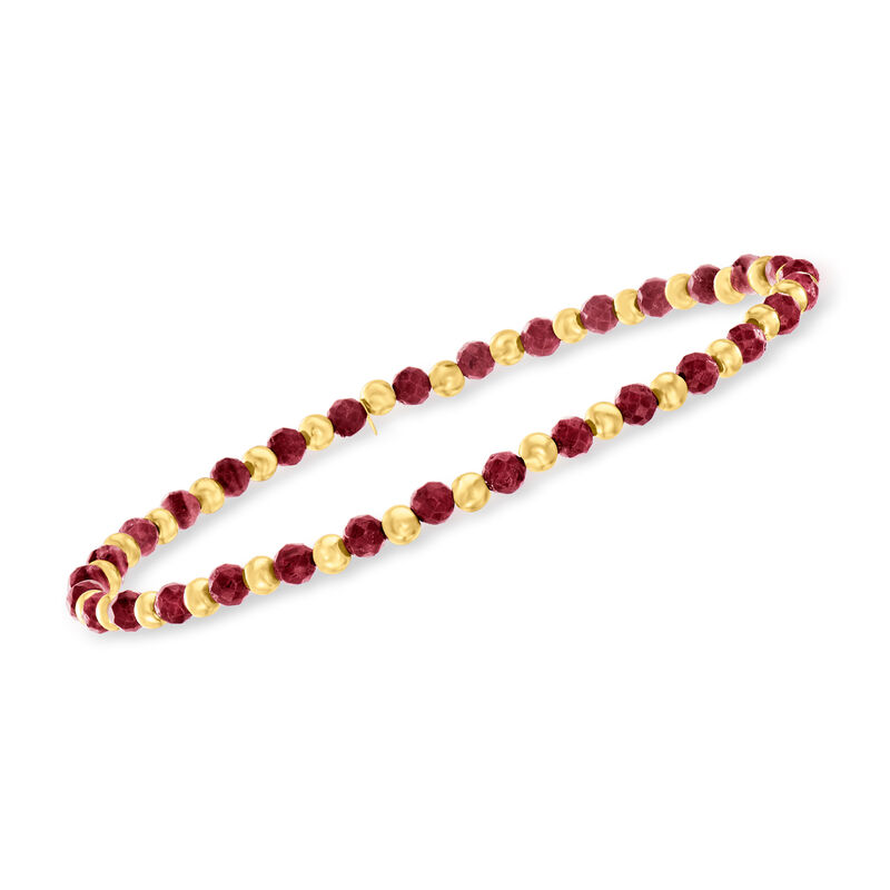 6.00 ct. t.w. Ruby and 10kt Yellow Gold Bead Stretch Bracelet image number 0