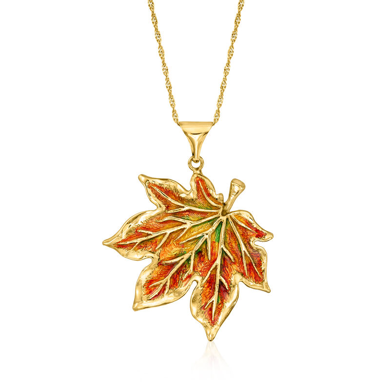 Italian Multicolored Enamel Maple Leaf Pendant Necklace in 18kt Gold Over Sterling  image number 0