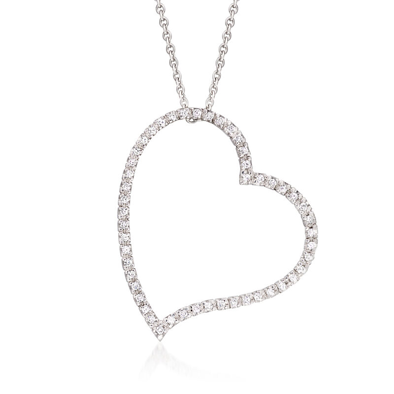 C. 1990 Vintage .25 ct. t.w. Diamond Heart Pendant Necklace in 14kt White Gold. 16" image number 0