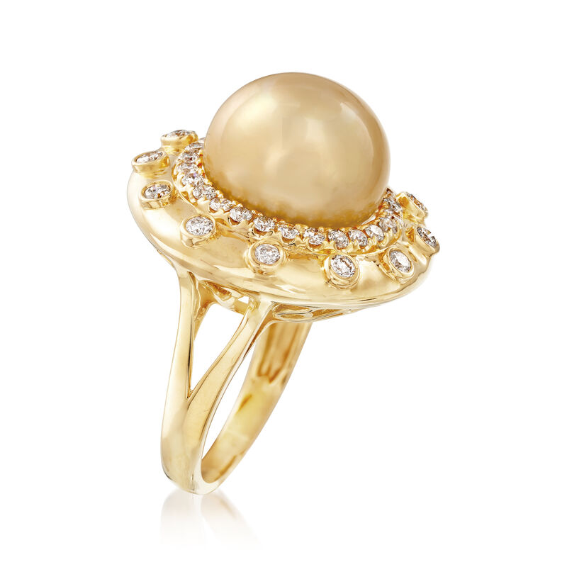 13-14mm Cultured Golden South Sea Pearl and .83 ct. t.w. Diamond Ring in 18kt Yellow Gold image number 2