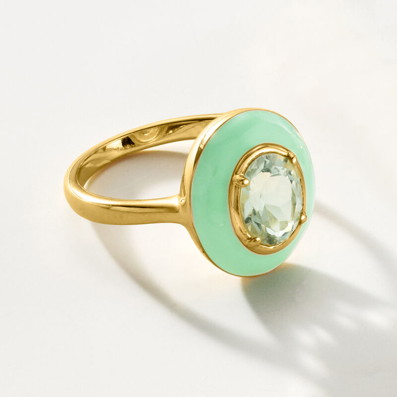 1.20 Carat Prasiolite Ring with Pastel Green Enamel in 18kt Gold Over Sterling image number 3