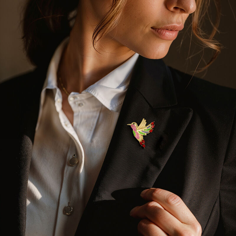2.32 ct. t.w. Multi-Gemstone Hummingbird Pin/Pendant Necklace in 18kt Gold Over Sterling. 18&quot; image number 2