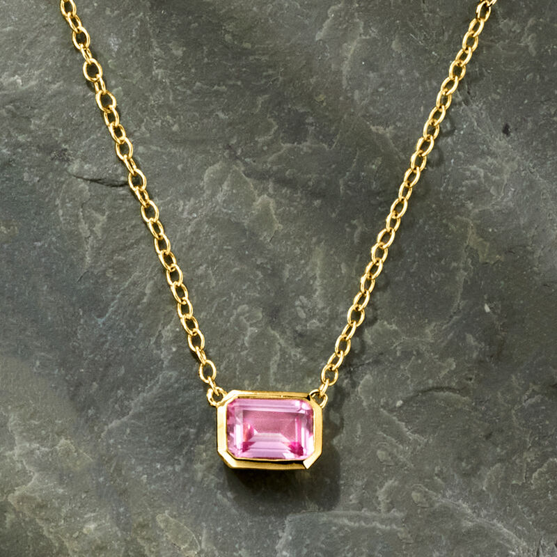 1.10 Carat Lab-Grown Pink Sapphire Necklace in 18kt Gold Vermeil. 16"