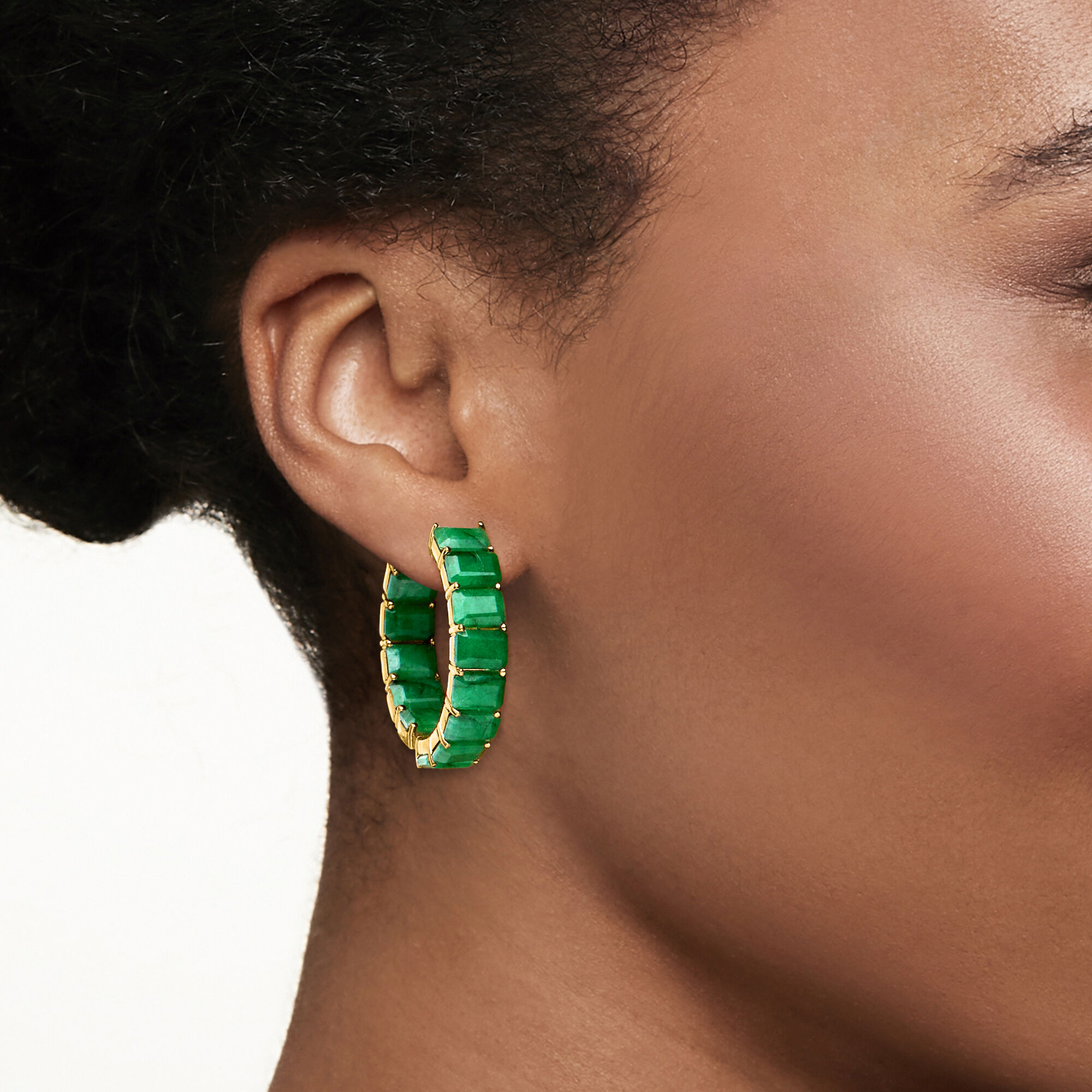 20.00 ct. t.w. Emerald Inside Outside Hoop Earrings in 18kt Gold Over Sterling. 1 1 8