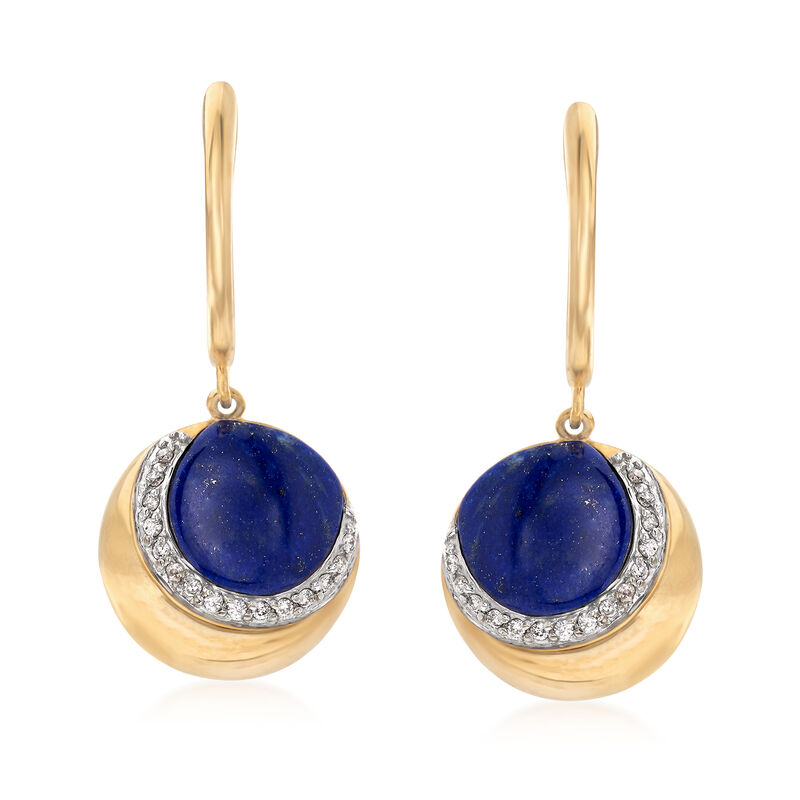 Lapis and .12 ct. t.w. Diamond Crescent Moon Drop Earrings in 14kt Yellow Gold image number 0