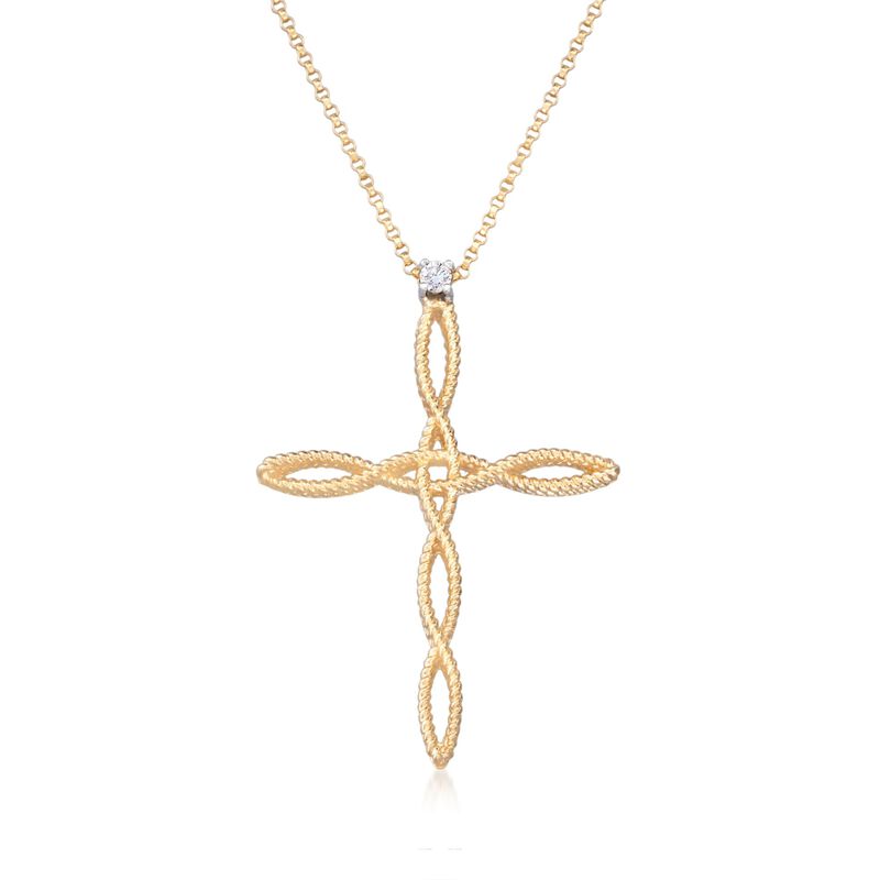 Roberto Coin &quot;Barocco&quot; 18kt Yellow Gold Braided Cross Pendant Necklace with Diamond Accent. 17&quot; image number 0