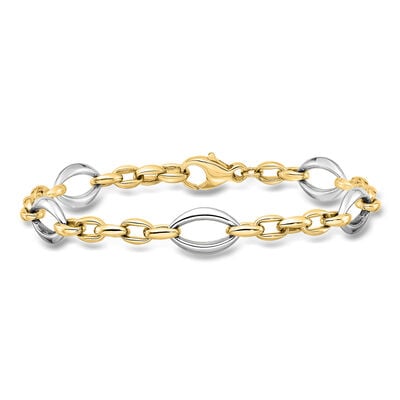 Italian 18kt Two-Tone Gold Navette and Oval-Link Bracelet