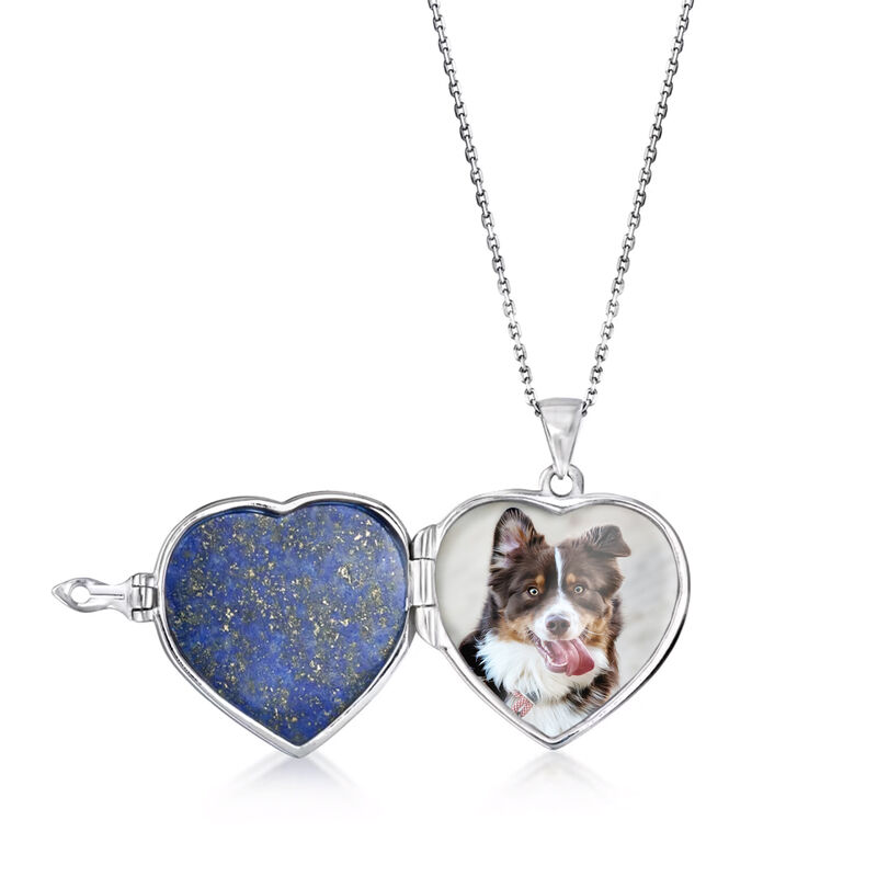 Lapis Heart Locket Necklace in Sterling Silver. 18&quot; image number 3