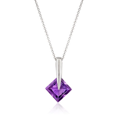C. 1990 Vintage 1.95 Carat Amethyst Pendant Necklace in 14kt White Gold