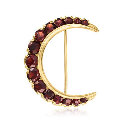 C. 1950 Vintage 4.75 ct. t.w. Garnet Crescent Moon Pin in 18kt Yellow Gold