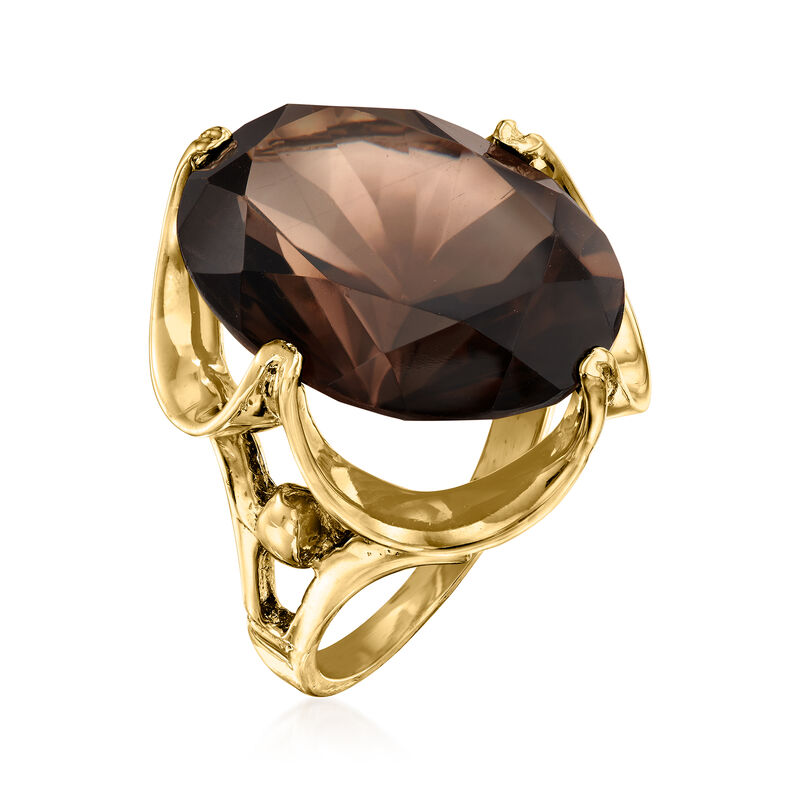 C. 1960 Vintage 12.00 Carat Smoky Quartz Ring in 14kt Yellow Gold image number 2