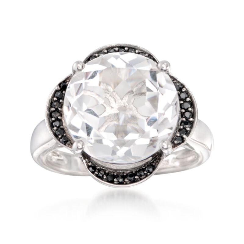 Rock Crystal and Black Spinel Flower Ring in Sterling Silver image number 0