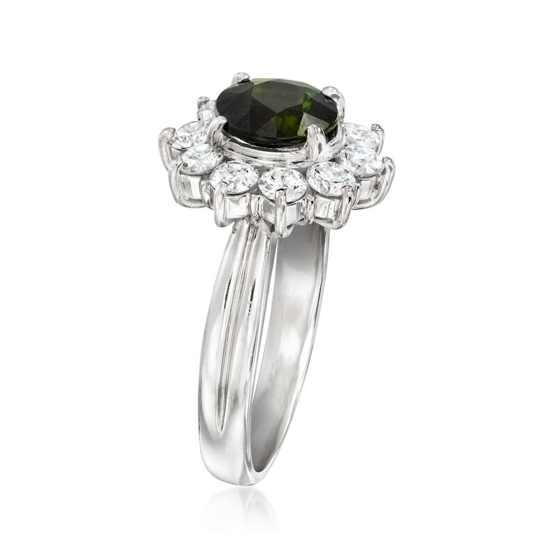 C. 1990 Vintage 1.18 Carat Green Tourmaline and .80 ct. t.w. Diamond Ring in Platinum. Size 5.5 image number 2