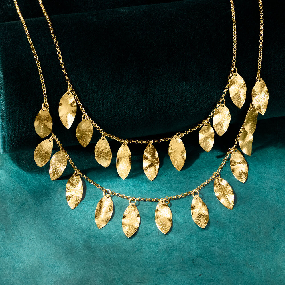 Italian 18kt Gold Over Sterling Leaf Bib Necklace. 18"