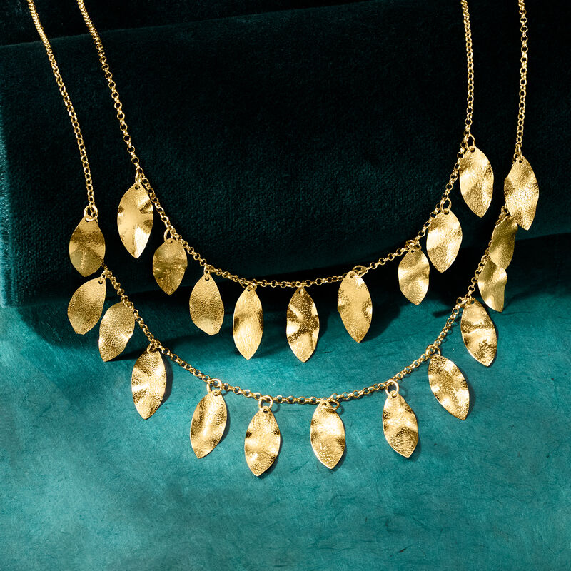 Italian 18kt Gold Over Sterling Leaf Bib Necklace. 18&quot; image number 2