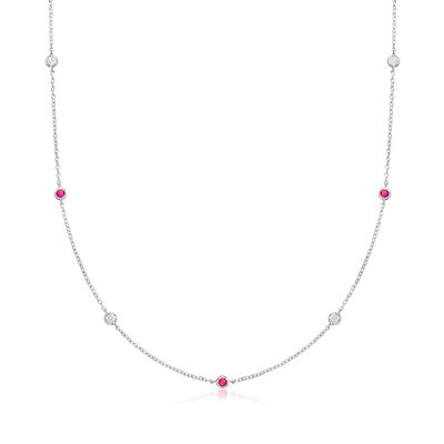 .20 ct. t.w. Ruby and .25 ct. t.w. Lab-Grown Diamond Station Necklace in Sterling Silver