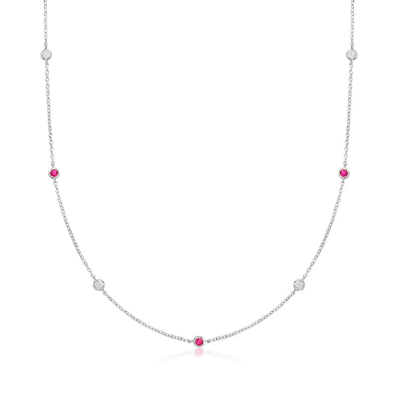 .20 ct. t.w. Ruby and .25 ct. t.w. Lab-Grown Diamond Station Necklace in Sterling Silver image number 0