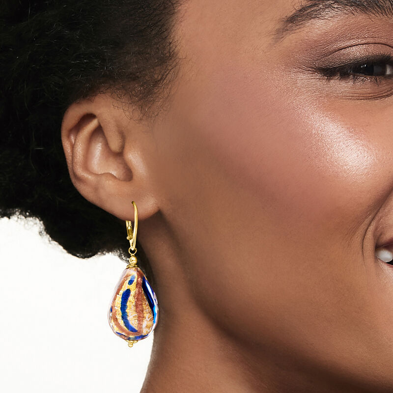 Italian Multicolored Murano Glass Bead Teardrop Earrings in 18kt Gold Over Sterling image number 1