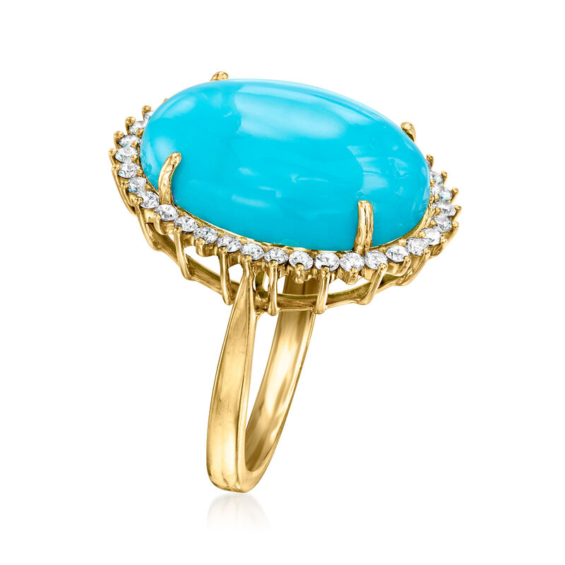 C. 2000 Vintage Turquoise and .36 ct. t.w. Diamond Ring in 18kt Yellow Gold. Size 6 image number 2