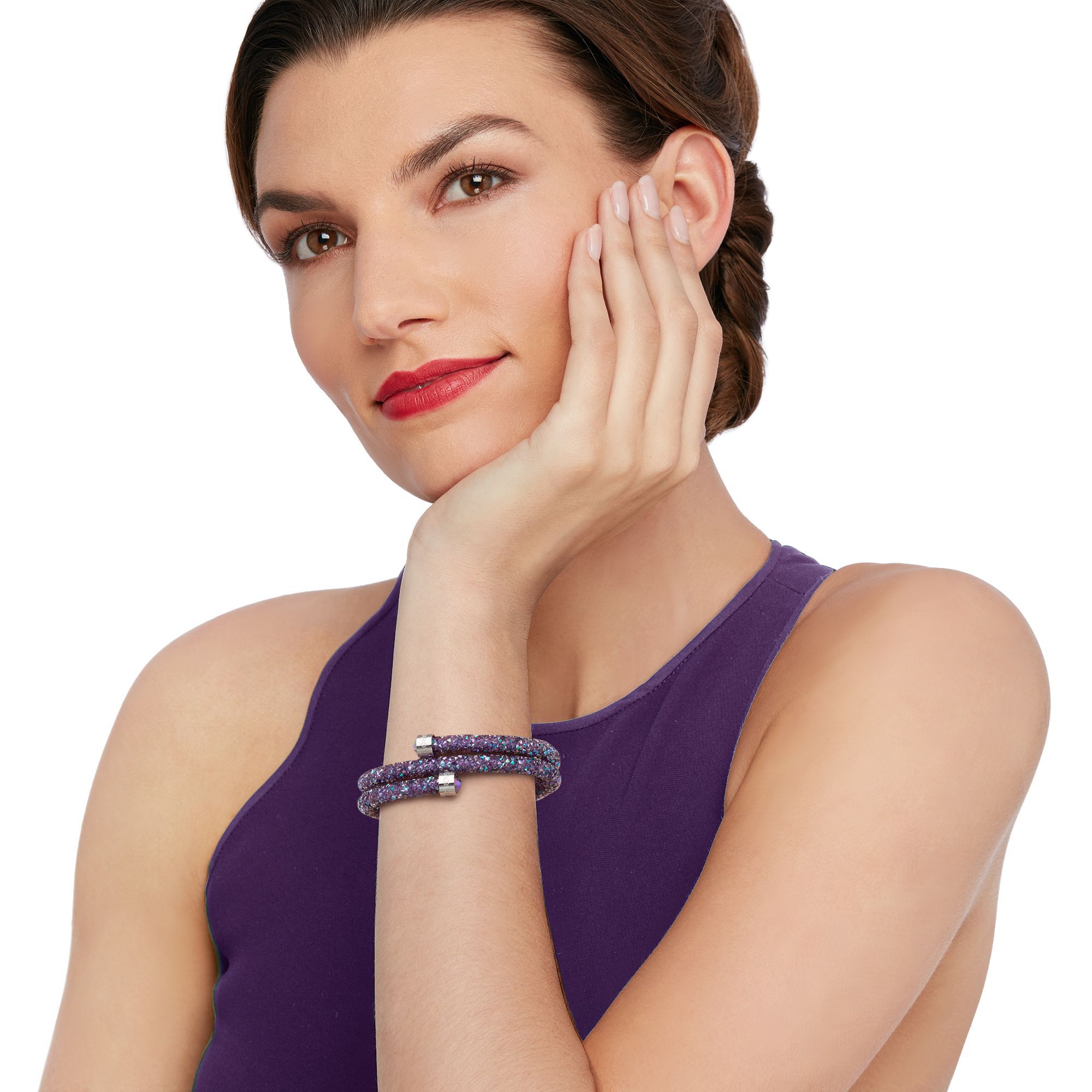 Swarovski Crystal Crystaldust Light Purple Coil Bangle Bracelet with Stainless Steel