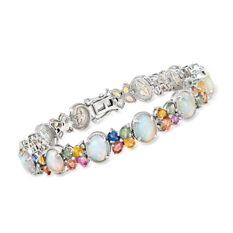 Ethiopian Opal and 11.00 ct. t.w. Multicolored Sapphire Bracelet in Sterling Silver image number 0