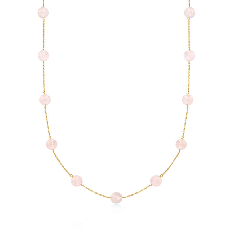12.00 ct. t.w. Morganite Bead Station Necklace in 14kt Yellow Gold image number 0