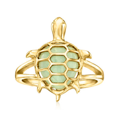 Jade Turtle Ring in 18kt Gold Over Sterling