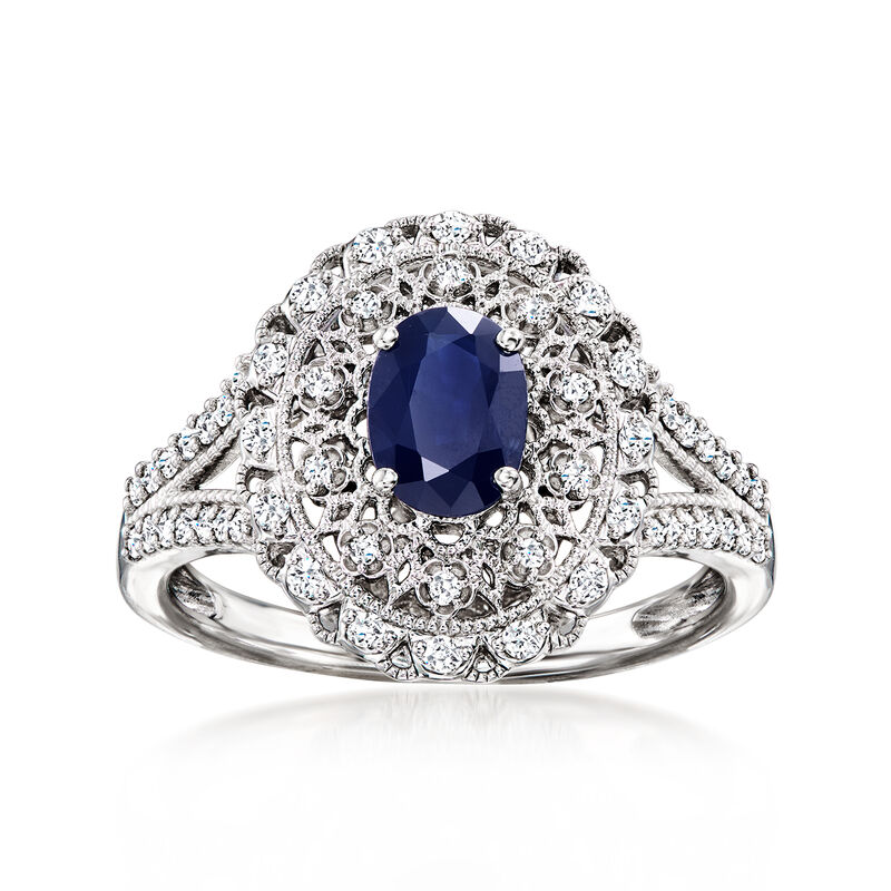 .60 Carat Sapphire and .30 ct. t.w. Lab-Grown Diamond Vintage-Style Ring in Sterling Silver image number 0