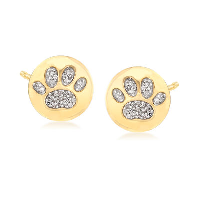 .15 ct. t.w. Diamond Paw Print Stud Earrings in 18kt Yellow Gold Over Sterling Silver