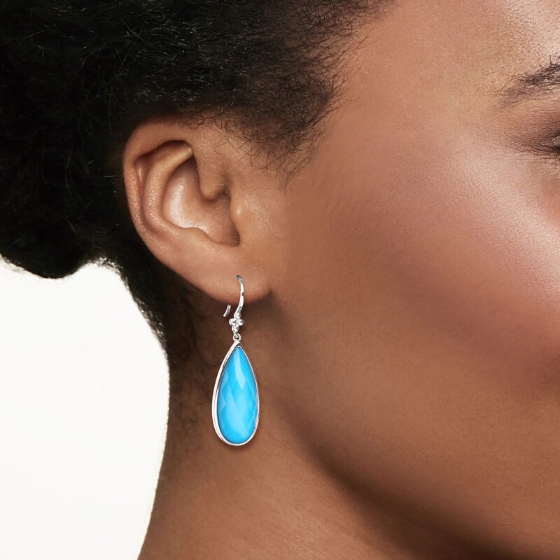Sterling Silver Stabilized Turquoise and Chalcedony Drop Earrings