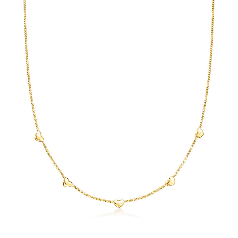 Italian 18kt Gold Vermeil Mini Heart Station Necklace. 16&quot; image number 1