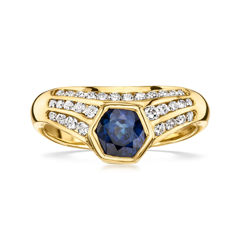 C. 1990 Vintage 1.15 Carat Sapphire Ring with .55 ct. t.w. Diamonds in 18kt Yellow Gold. Size 7 image number 0