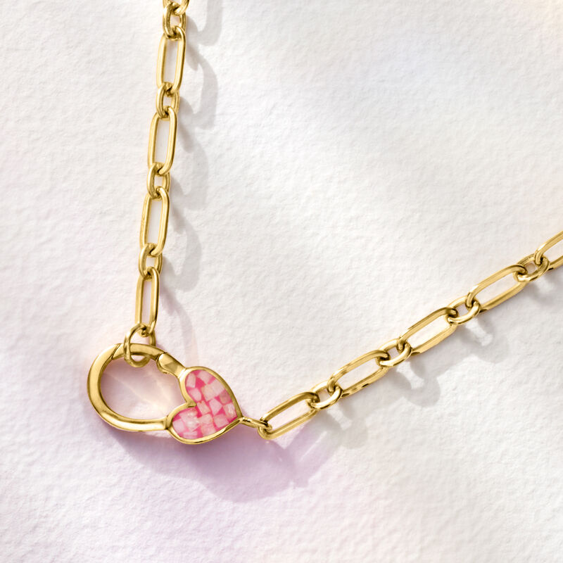 Moonstone and Pink Resin Inlay Heart Lobster Clasp Necklace in 18kt Gold Over Sterling image number 2