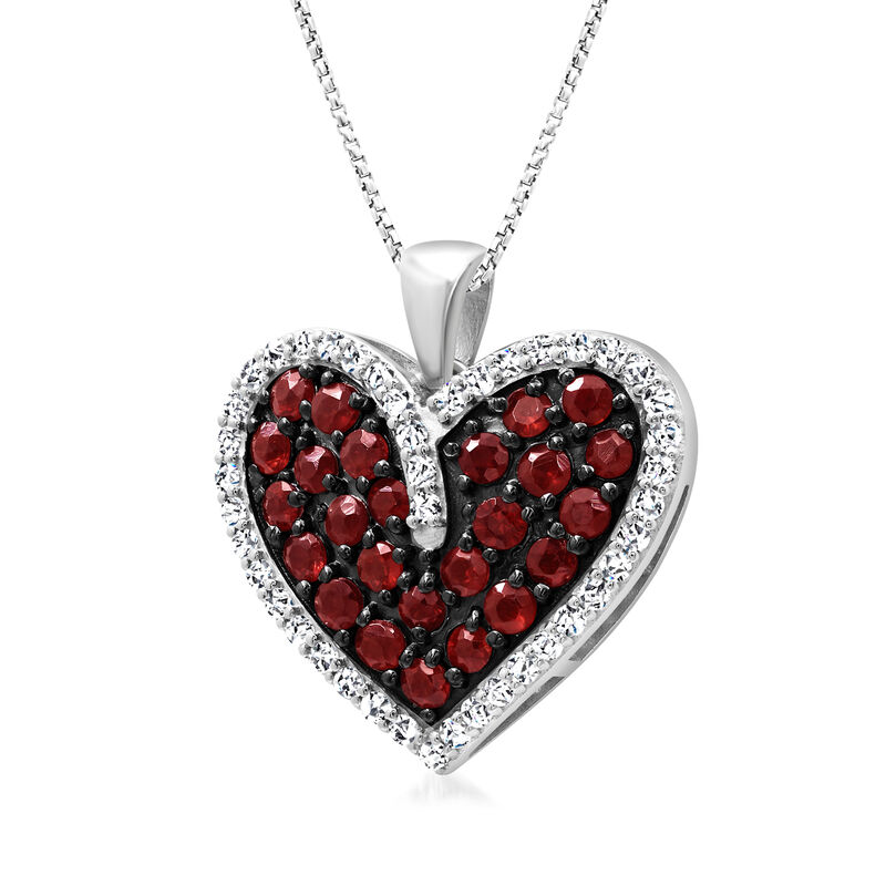 1.70 ct. t.w. Garnet Heart Pendant Necklace with .80 ct. t.w. White Topaz in Sterling Silver. 18&quot; image number 1