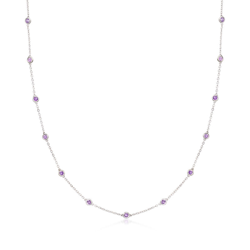 C. 2000 Vintage .66 ct. t.w. Amethyst Station Necklace in 14kt White Gold. 15.5" image number 0