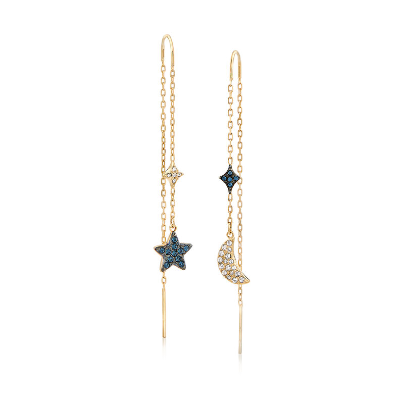 Swarovski Crystal Moon and Star Drop Threader Earrings in Gold-Plated Metal image number 0