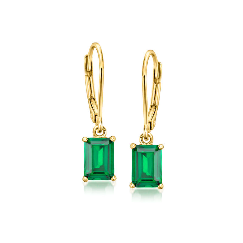 1.20 ct. t.w. Lab-Grown Emerald Drop Earrings in 18kt Gold Vermeil  image number 0