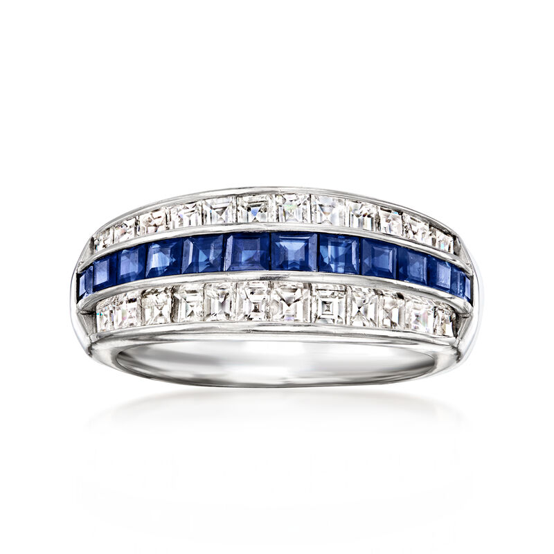 C. 1990 Vintage 1.28 ct. t.w. Diamond and 1.23 ct. t.w. Sapphire Ring in Platinum. Size 6.5 image number 0