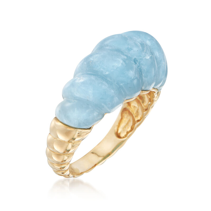 12.00 Carat Milky Aquamarine Shrimp Ring in 14kt Yellow Gold image number 2