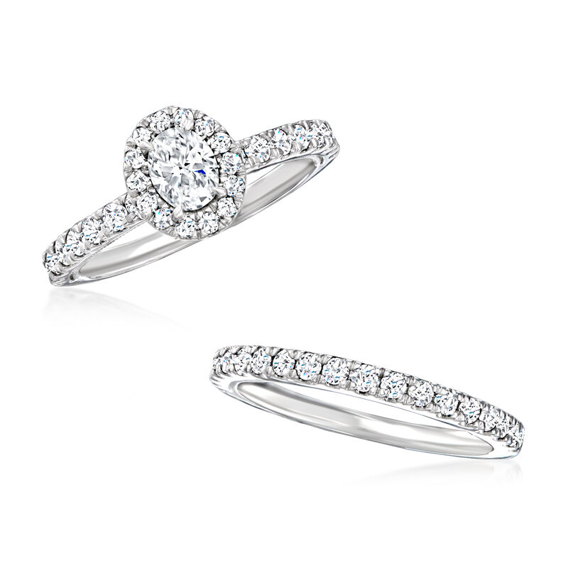 1.33 ct. t.w. Diamond Bridal Set: Engagement and Wedding Rings in 14kt White Gold image number 3