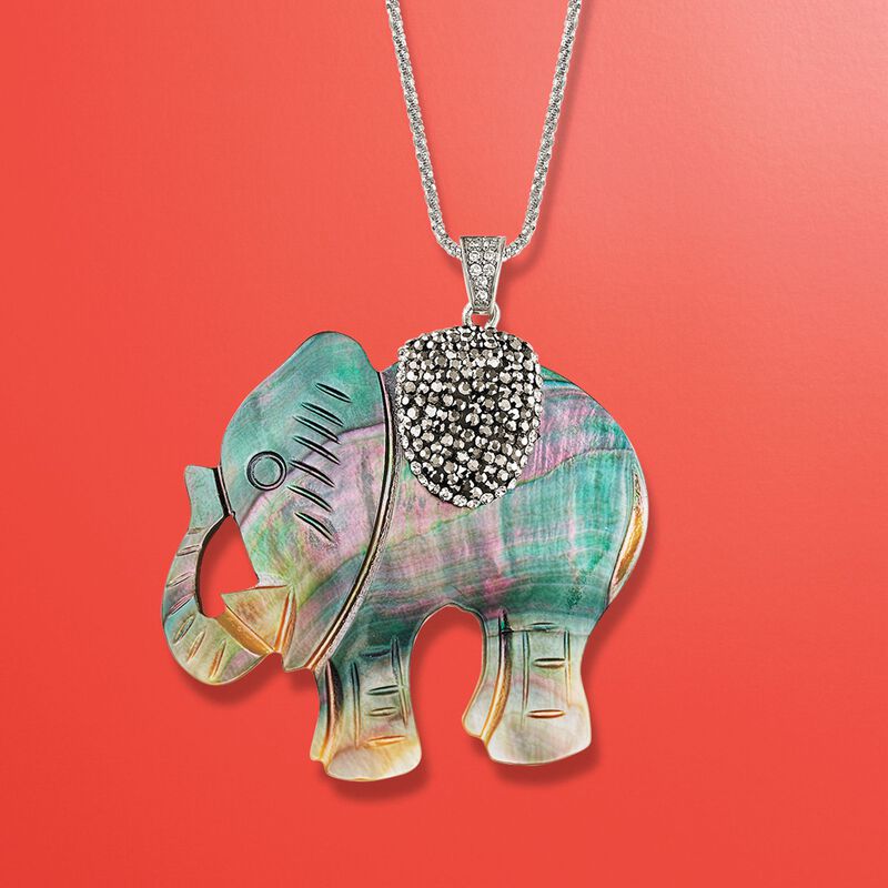 Mother-of-Pearl Elephant Pendant with Multicolored Crystals and CZ Accents  image number 1