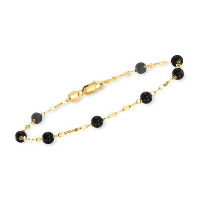 Italian Onyx Bead Station Bracelet in 18kt Yellow Gold