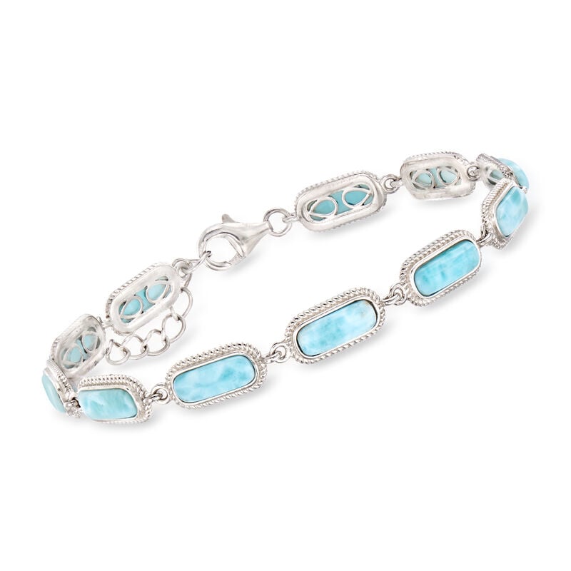 Larimar Link Bracelet in Sterling Silver. 7.5&quot; image number 0