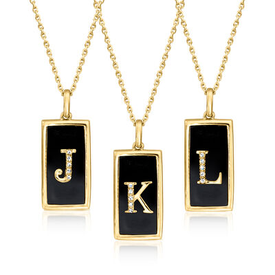 Onyx Initial Pendant Necklace with Diamonds in 18kt Gold Over Sterling